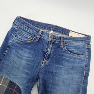 Rag & Bone The Dre Slim Boyfriend Jeans Womens 27 Blue Plaid Patchwork